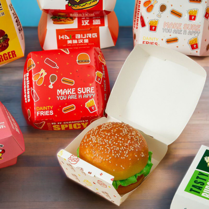 Durable and Eco-Friendly Personalized Takeaway Craft Paper Burger Boxes Hamburger Package Sugarcane Burger Containers