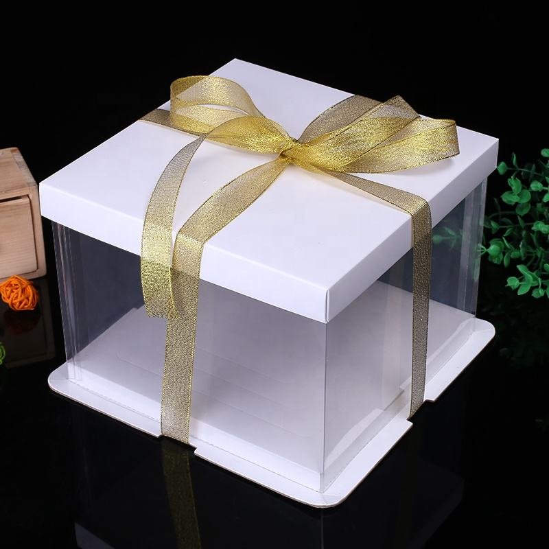 Transparent Cake Box With Ribbon Knot Style Foam + Cardboard + PET Cake Packaging Boxes - Image 1