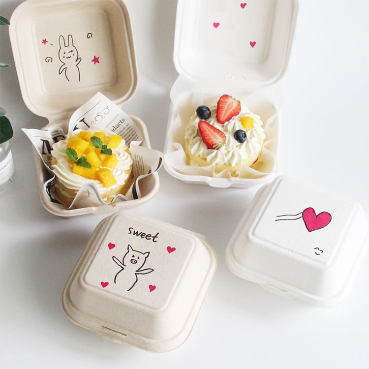 Biodegradable Sugarcane Pulp Cake & Burger Box – Custom Food Packaging Clamshell Box - Image 1