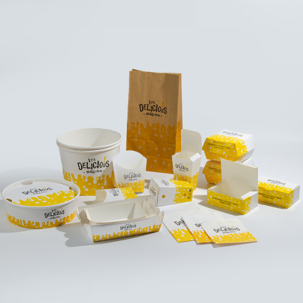 Custom Printed Fast Food Packaging Boxes Set Series Take Away Disposable French Fry Chicken Wing Fried Chicken Burger Box