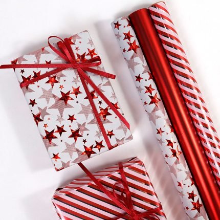 New Design Christmas Star Gift Wrapping Paper 43300 cm Roll Metallic Foil Paper Packaging