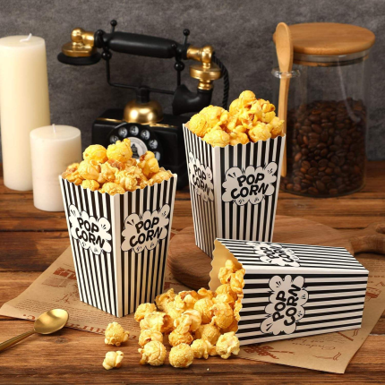 Custom Printed Personalized Birthday Party Foldable Black White Movie Night Paper Pop Corn Buckets Mini Popcorn Boxes Wholesale