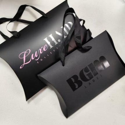 Custom Printing logo Wholesale Black CMYK Printed Pillow Box Packaging