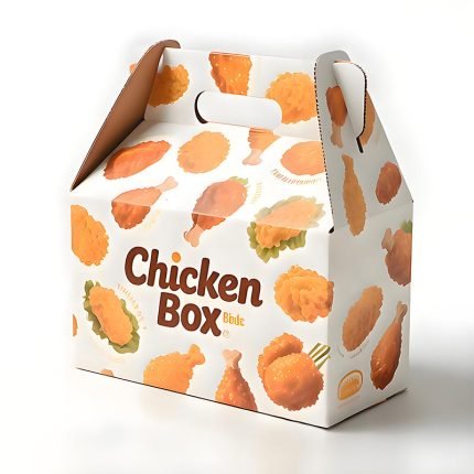 Lanzer Recycled Series – Custom Printed Corrugated Food Box with Handle Food-Grade Fried Chicken Packaging