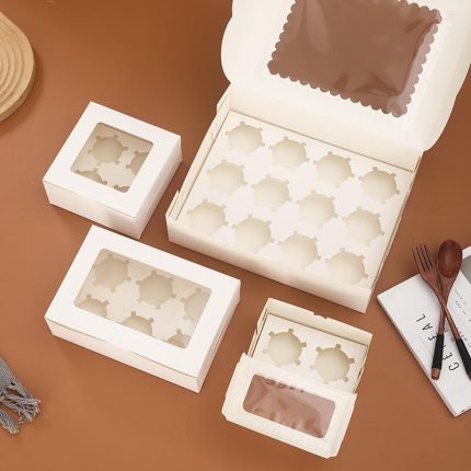 Individual 2 4 6 12 Holes Cupcake Box With Pvc Window Foldable White Paper Cup Cake Muffin Packaging Box