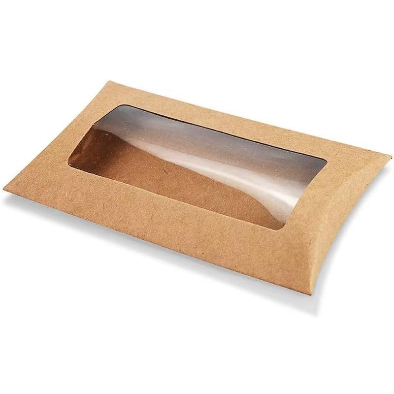 Custom Food Boxes Kraft Pillow Packaging with Transparent Window - Image 1