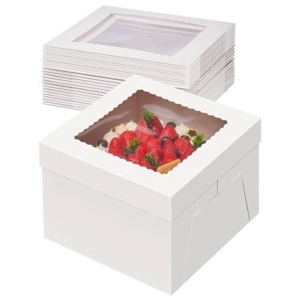 Hot Sale 8 10 12 Inch Square Cardboard Cake Boxes Tall Cake Box With Window White Bakery Boxes for Multi-Layer Cakes